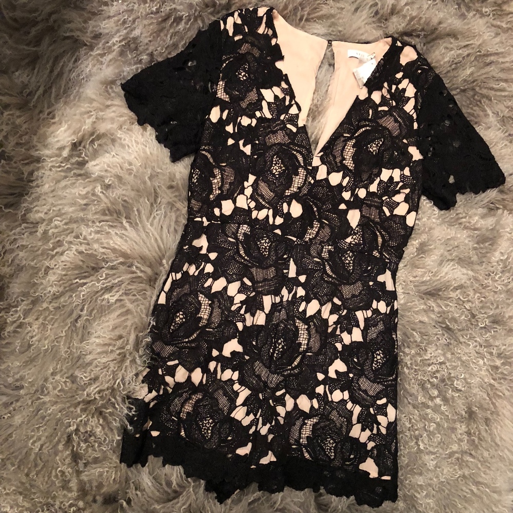 Black Crochet Romper with Nude Lining